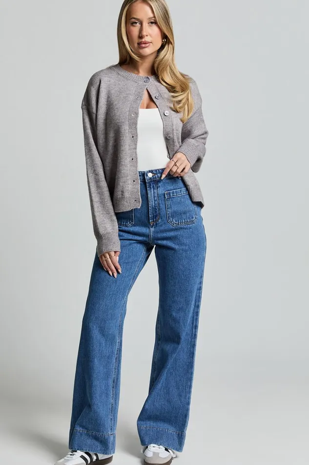 Lucille Cardigan 8211 Button Through Scoop Neck Knit Cardigan In Grey Women Showpo Sweaters and Cardigans