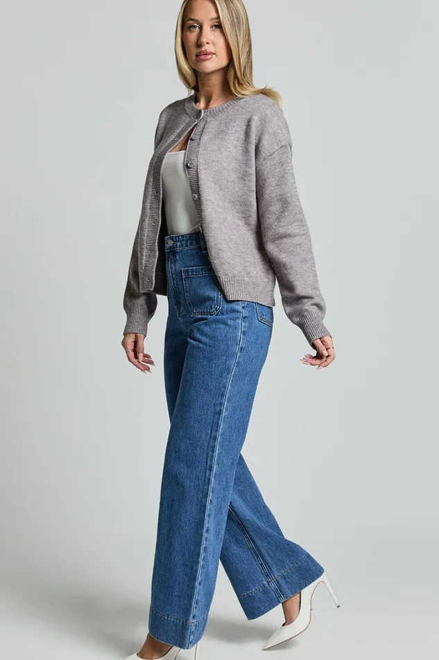 Lucille Cardigan 8211 Button Through Scoop Neck Knit Cardigan In Grey Women Showpo Sweaters and Cardigans