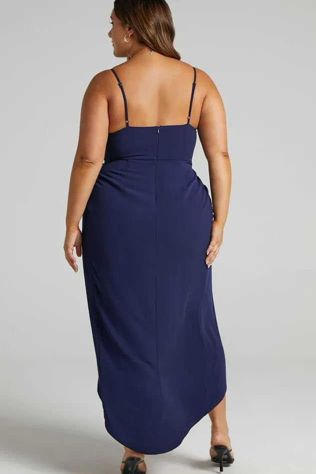 Lucky Day Midi Dress 8211 V Neck Drape Dress In Navy Women Showpo Curve Clothes
