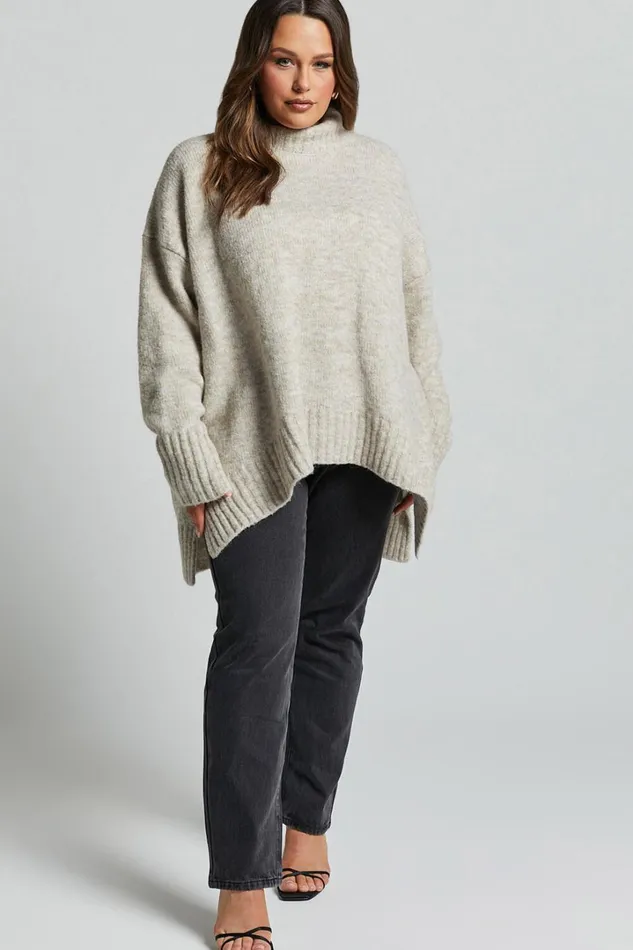 Luella Jumper 8211 Oversized Turtle Neck Jumper In Oatmeal Women Showpo Sweaters and Cardigans