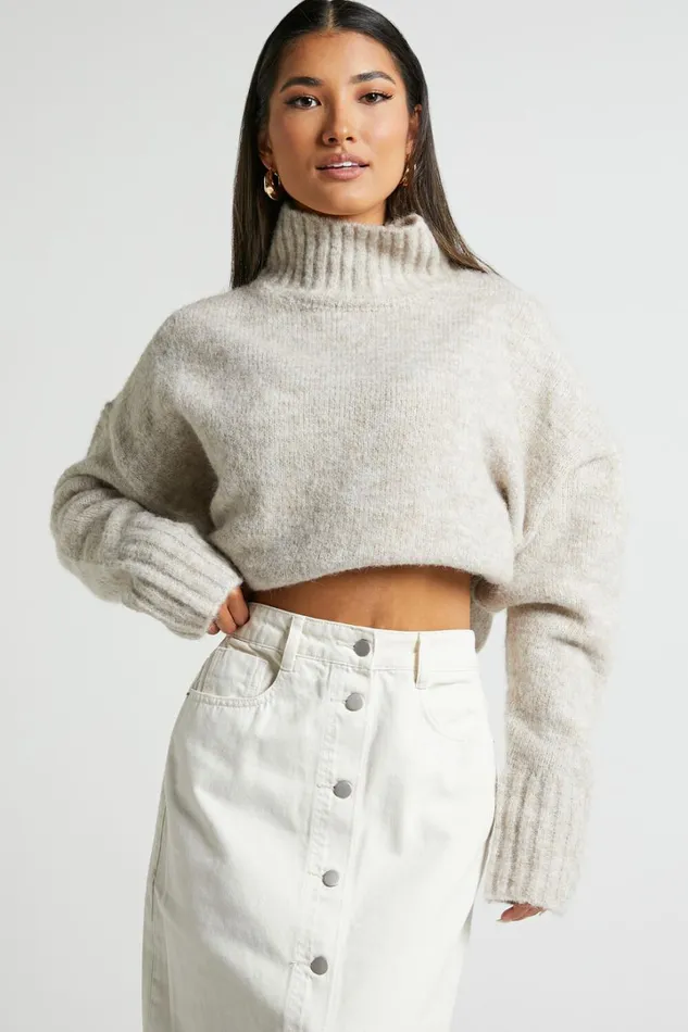 Luella Jumper 8211 Oversized Turtle Neck Jumper In Oatmeal Women Showpo Sweaters and Cardigans
