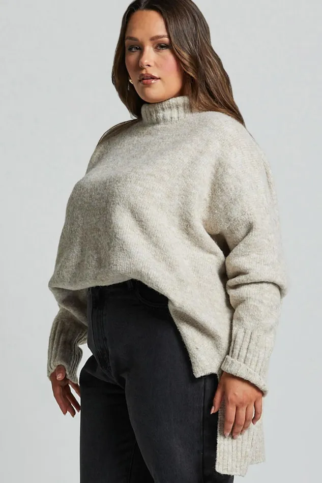 Luella Jumper 8211 Oversized Turtle Neck Jumper In Oatmeal Women Showpo Sweaters and Cardigans