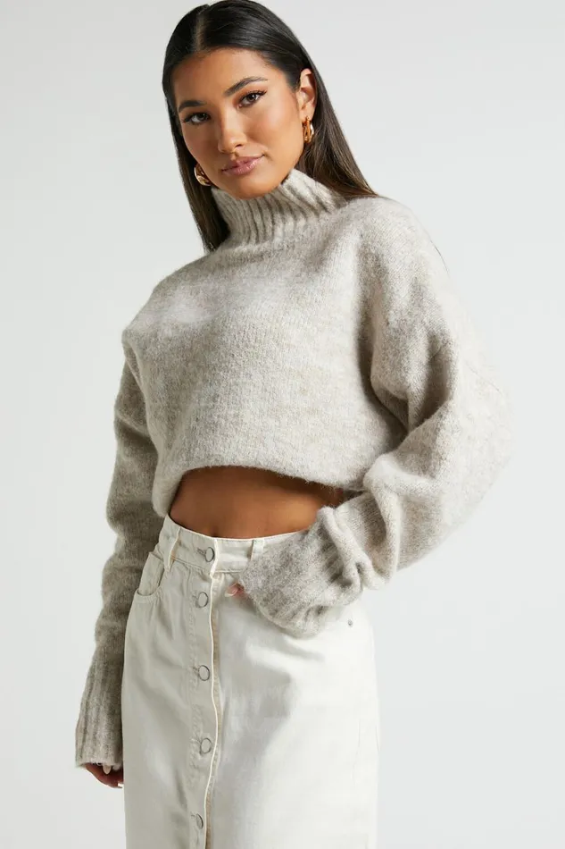 Luella Jumper 8211 Oversized Turtle Neck Jumper In Oatmeal Women Showpo Sweaters and Cardigans