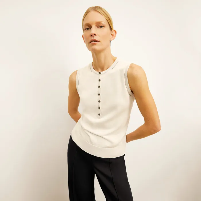 M M LaFleur The Crimmins Pointelle Tank 8211 Cotton Silk Knit Ivory Women Tops