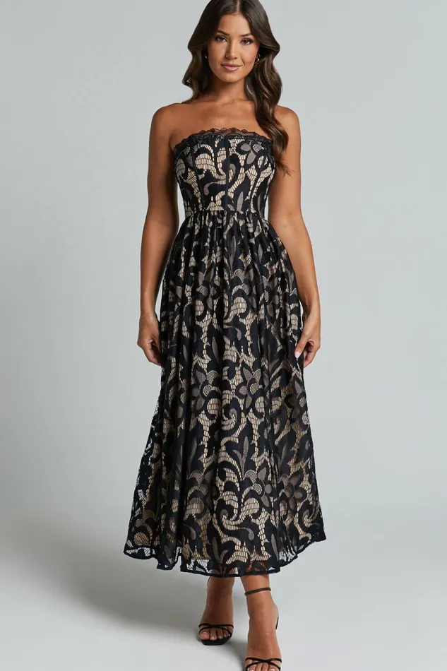 Madeleine Midi Dress 8211 Strapless Lace Scallop Hem Dress In Black Women Showpo Dresses Madeleine Midi Dress 8211 Strapless Lace Scallop Hem Dress In Black Women Showpo Dresses