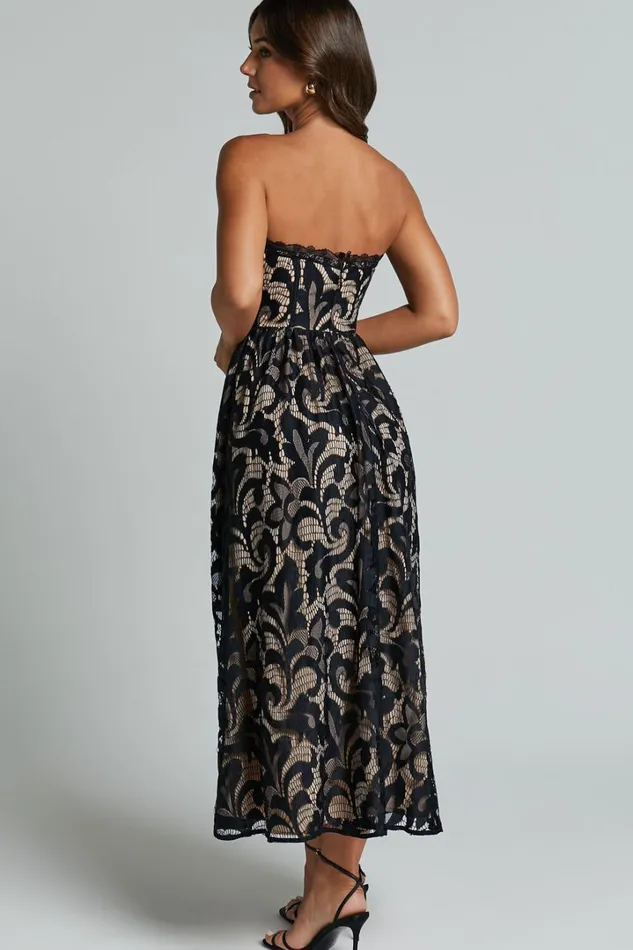 Madeleine Midi Dress 8211 Strapless Lace Scallop Hem Dress In Black Women Showpo Dresses