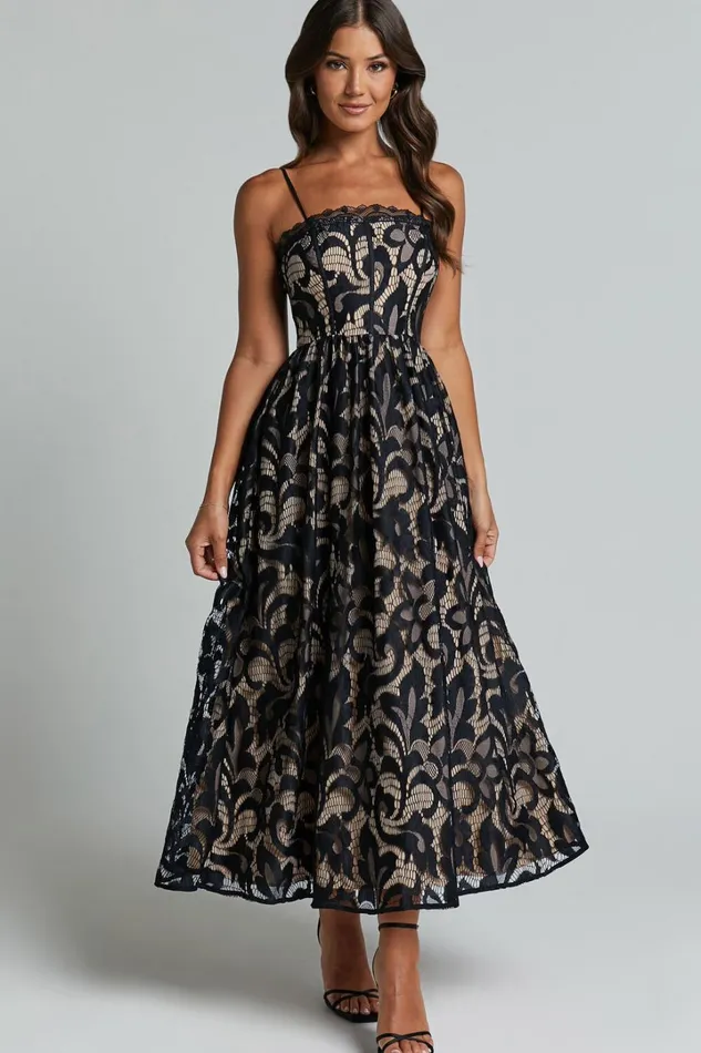 Madeleine Midi Dress 8211 Strapless Lace Scallop Hem Dress In Black Women Showpo Dresses