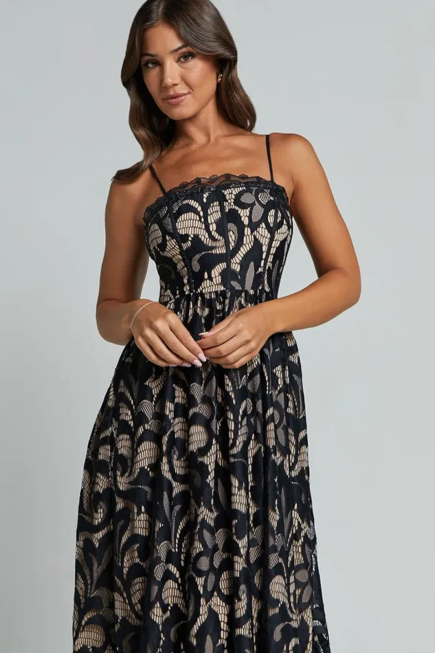 Madeleine Midi Dress 8211 Strapless Lace Scallop Hem Dress In Black Women Showpo Dresses