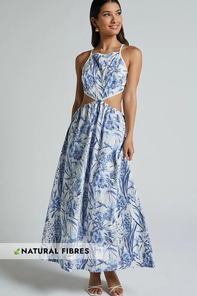 Maenerva Midi Dress 8211 Sleeveless Straight Neck Cut Out Dress In Blue Floral Women Showpo Conscious Maenerva Midi Dress 8211 Sleeveless Straight Neck Cut Out Dress In Blue Floral Women Showpo Conscious