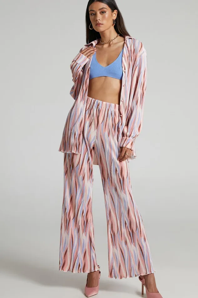 Marfy 8211 Mid Rise Abstract Print Flared Plisse Pant In Multi Women Showpo Loungewear