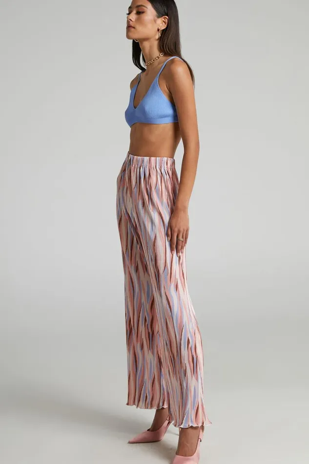 Marfy 8211 Mid Rise Abstract Print Flared Plisse Pant In Multi Women Showpo Loungewear
