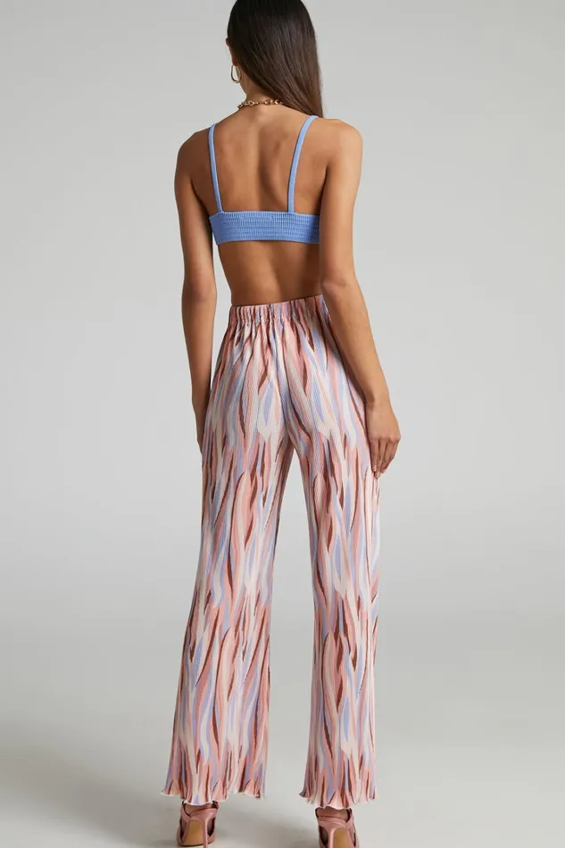 Marfy 8211 Mid Rise Abstract Print Flared Plisse Pant In Multi Women Showpo Loungewear