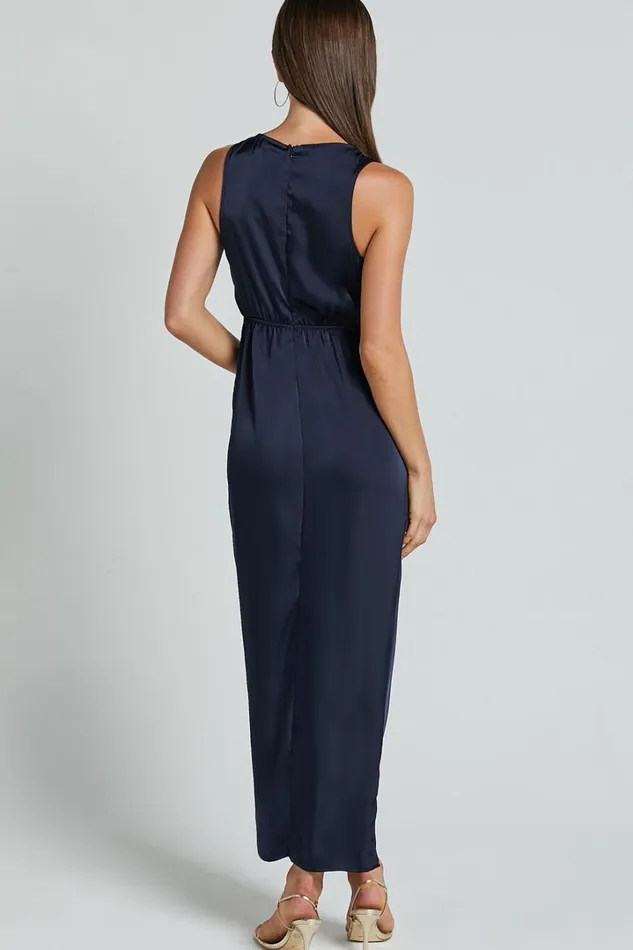 Mariah Maxi Dress 8211 Twist Detail Wrap Hem Satin Dress In Midnight Blue Women Showpo Dresses