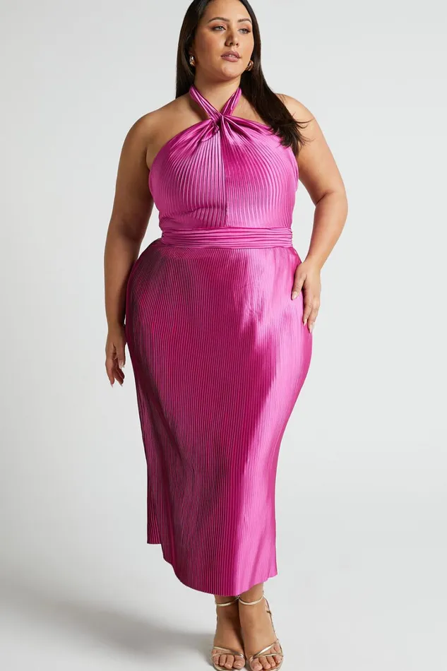 Marlette Midi Dress 8211 Pleated Open Back Halter Dress In Grape Women Showpo Curve Clothes