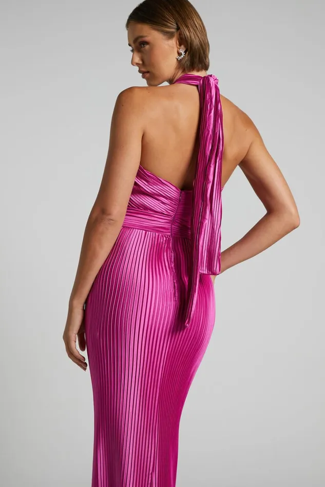 Marlette Midi Dress 8211 Pleated Open Back Halter Dress In Grape Women Showpo Curve Clothes