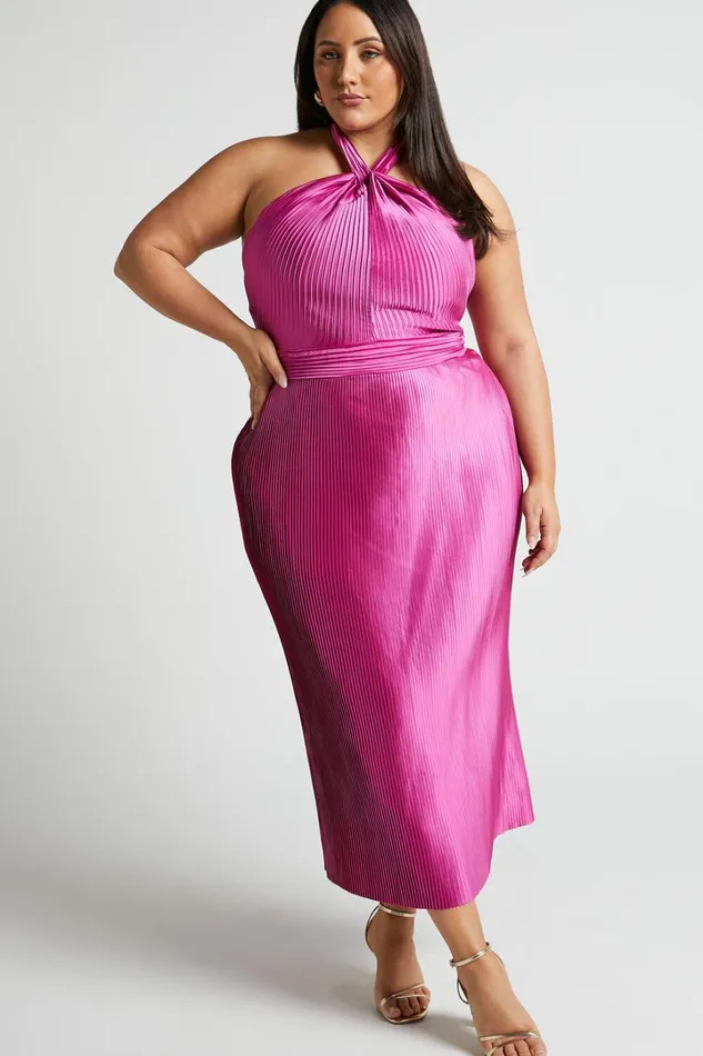 Marlette Midi Dress 8211 Pleated Open Back Halter Dress In Grape Women Showpo Curve Clothes