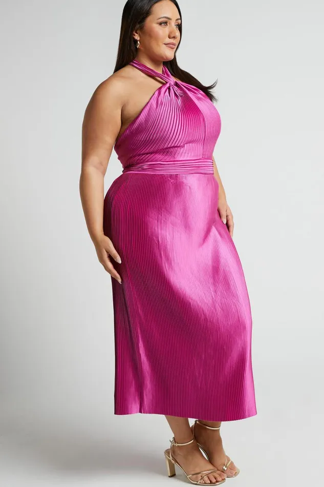 Marlette Midi Dress 8211 Pleated Open Back Halter Dress In Grape Women Showpo Curve Clothes