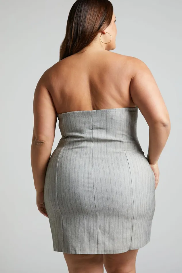 Maryanne Mini Dress 8211 Button Down Corset Strapless Dress In Grey Pinstripe Women Showpo Curve Clothes