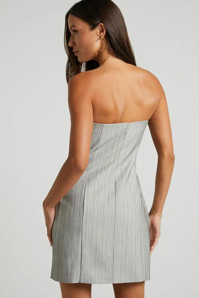 Maryanne Mini Dress 8211 Button Down Corset Strapless Dress In Grey Pinstripe Women Showpo Curve Clothes