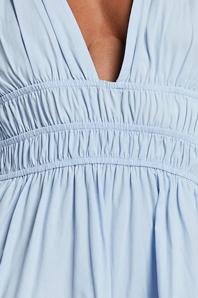 Mellie Midi Dress 8211 Puff Sleeve Plunge Tiered Dress In Soft Blue Women Showpo Curve Clothes