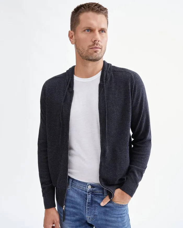 Men 7 For All Mankind Jackets 038 Coats Zip Front Hoodie In Charcoal