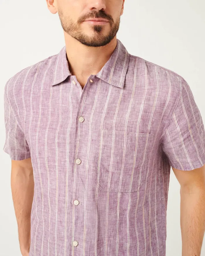 Men 7 For All Mankind Shirts One Pocket Camp Collar Shirt In Mauve Stripe
