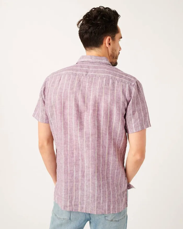 Men 7 For All Mankind Shirts One Pocket Camp Collar Shirt In Mauve Stripe