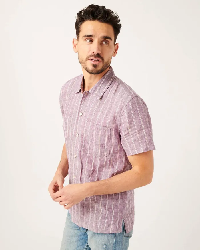 Men 7 For All Mankind Shirts One Pocket Camp Collar Shirt In Mauve Stripe