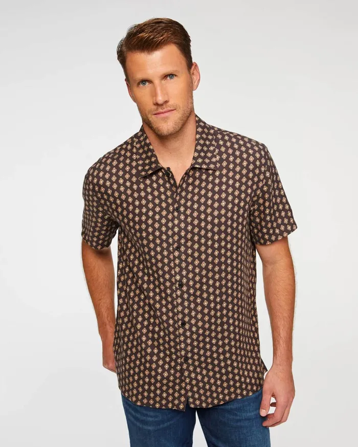 Men 7 For All Mankind Shirts Short Sleeve Camp Collar Shirt In Taupe Foulard