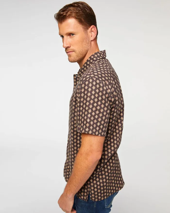 Men 7 For All Mankind Shirts Short Sleeve Camp Collar Shirt In Taupe Foulard