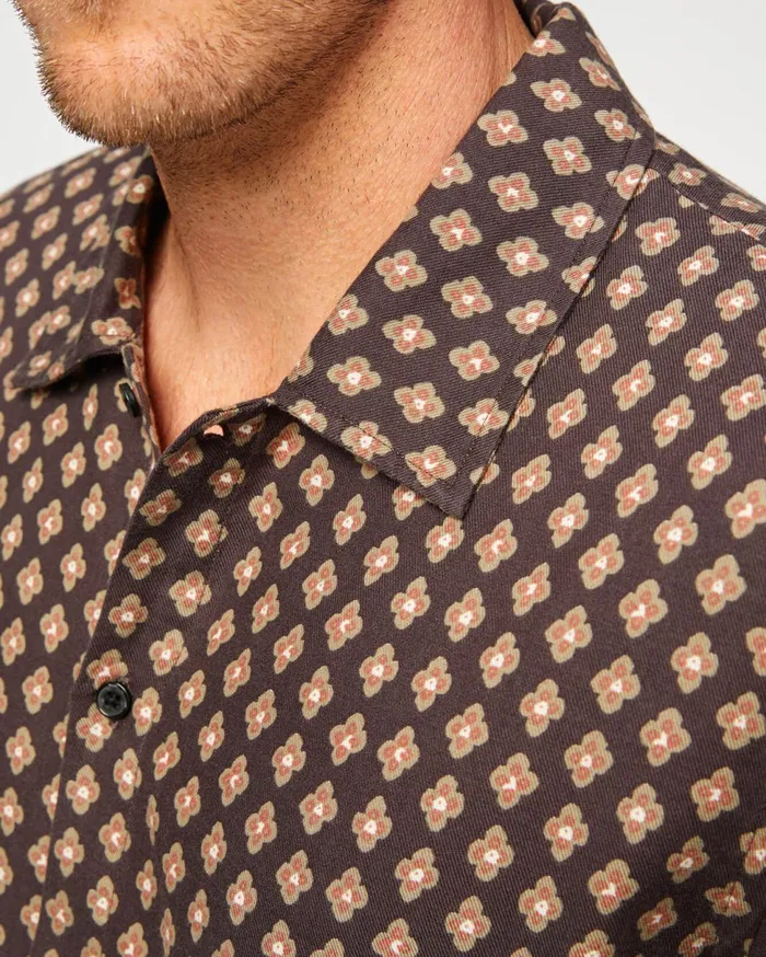Men 7 For All Mankind Shirts Short Sleeve Camp Collar Shirt In Taupe Foulard