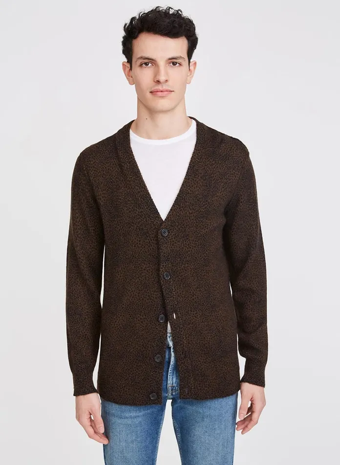 Men 7 For All Mankind Sweaters Printed Mohair Cardigan In Dark Walnut Leopard