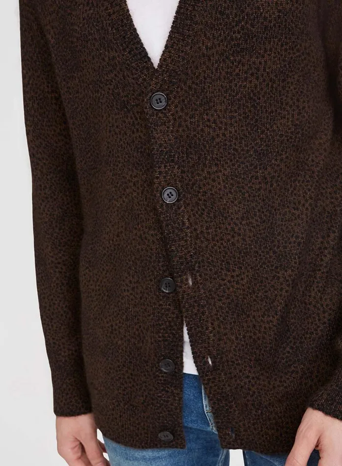 Men 7 For All Mankind Sweaters Printed Mohair Cardigan In Dark Walnut Leopard