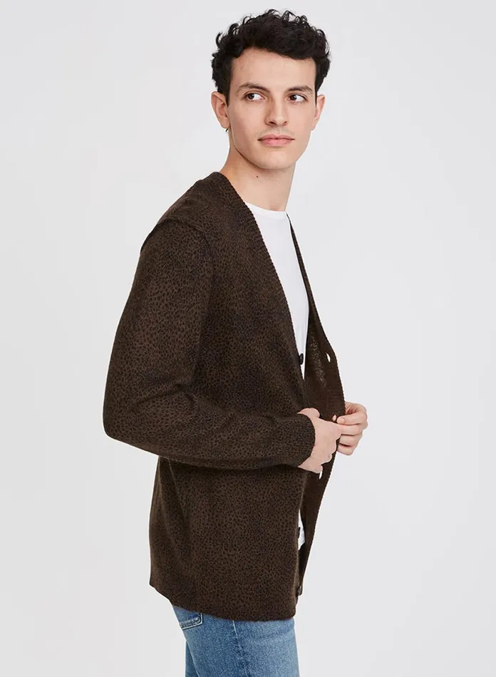 Men 7 For All Mankind Sweaters Printed Mohair Cardigan In Dark Walnut Leopard