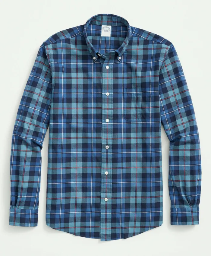 Men Archival Brushed Twill Tartan Shirt Bluegreen Brooks Brothers Sport Shirts