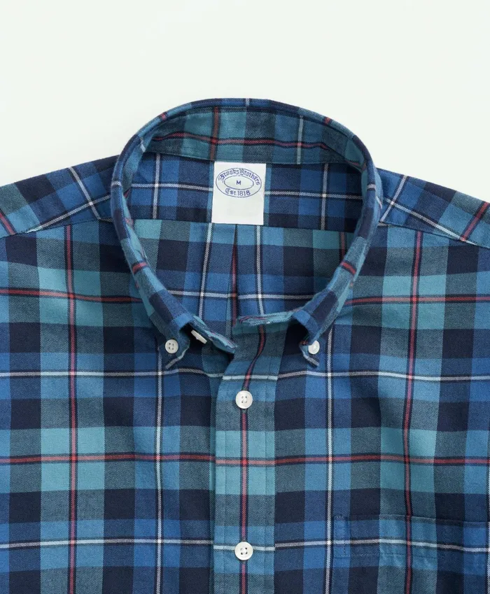 Men Archival Brushed Twill Tartan Shirt Bluegreen Brooks Brothers Sport Shirts