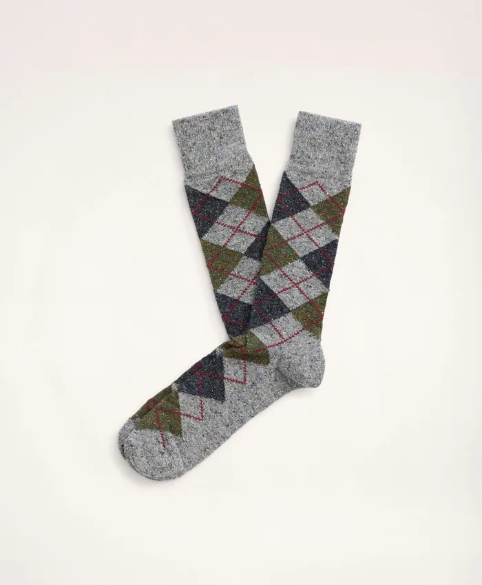 Men Argyle Crew Socks Light Grey Brooks Brothers Sock