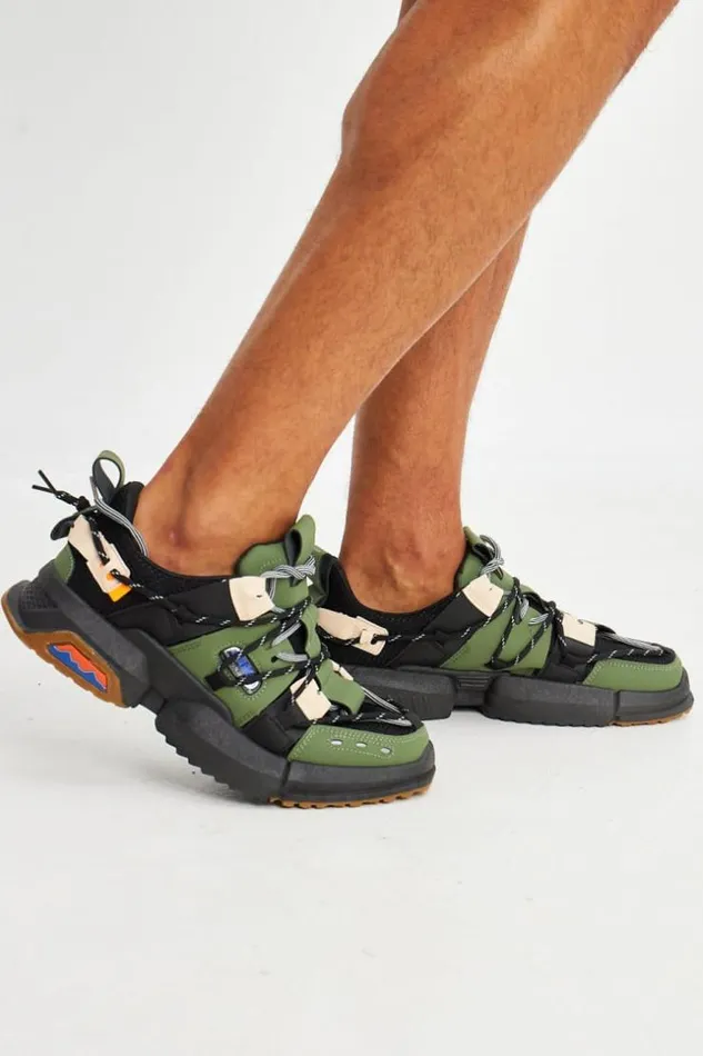 Men Baskets Kaki Empicements BeigesNoirs Green Brentiny Paris Sneakers