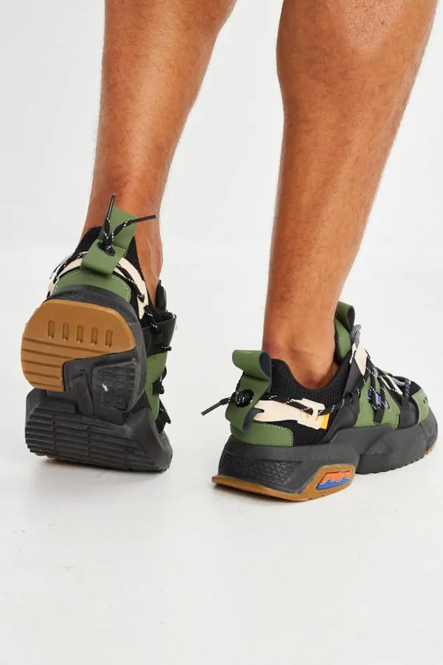 Men Baskets Kaki Empicements BeigesNoirs Green Brentiny Paris Sneakers