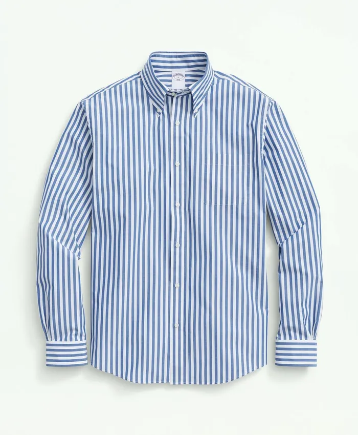 Men Big and Tall Friday Shirt Poplin Butcher Striped Blue Brooks Brothers Sport Shirts