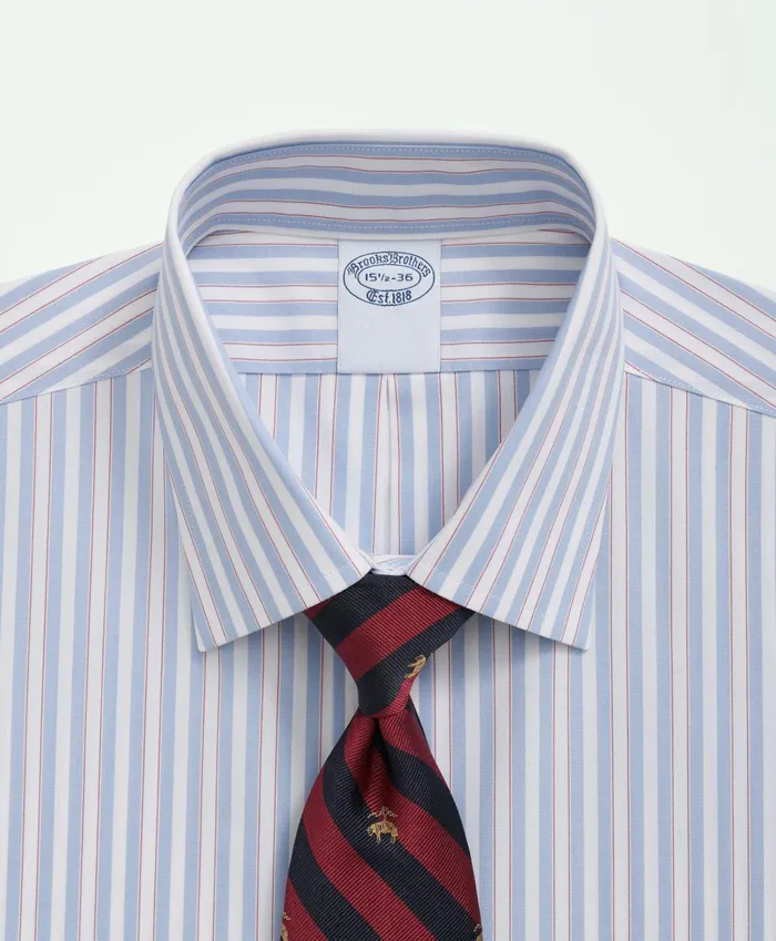 Men Big and Tall Stretch Supima Cotton NonIron Poplin Ainsley Collar Striped Dress Shirt Light Blue Brooks Brothers Dress Shirts