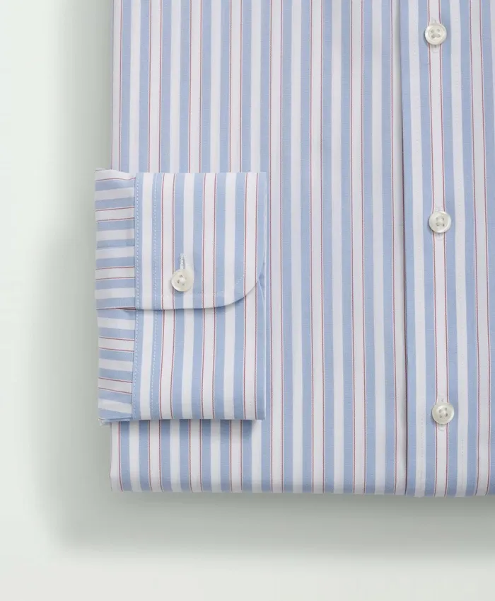 Men Big and Tall Stretch Supima Cotton NonIron Poplin Ainsley Collar Striped Dress Shirt Light Blue Brooks Brothers Dress Shirts