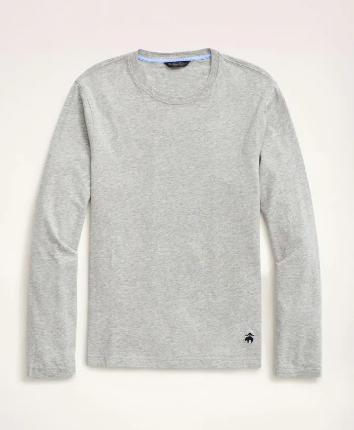 Men Big and Tall Supima Cotton LongSleeve Logo TShirt Grey Heather Brooks Brothers TShirts and Sweats Men Big and Tall Supima Cotton LongSleeve Logo TShirt Grey Heather Brooks Brothers TShirts and Sweats