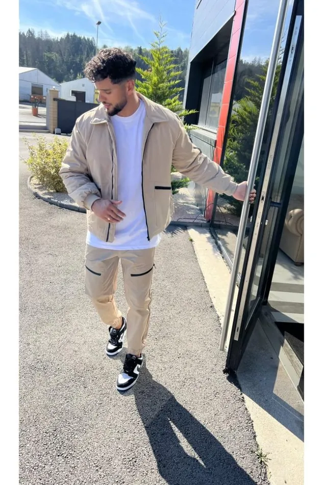 Men Blouson Beige Fonc Poches Zippes Darkbeige Brentiny Paris Jackets