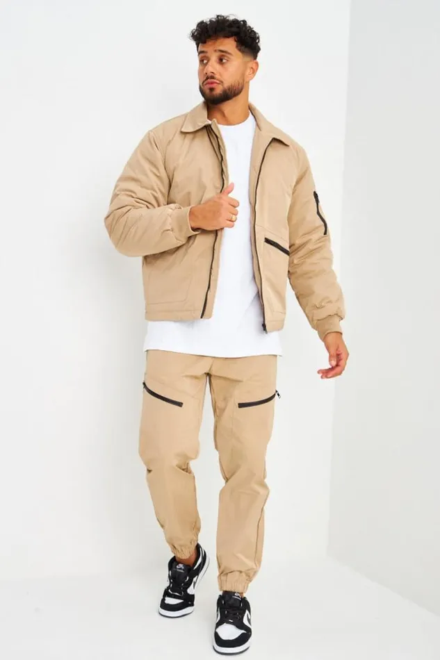 Men Blouson Beige Fonc Poches Zippes Darkbeige Brentiny Paris Jackets