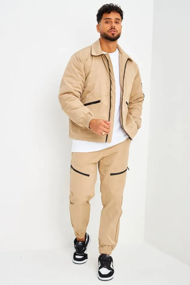 Men Blouson Beige Fonc Poches Zippes Darkbeige Brentiny Paris Jackets