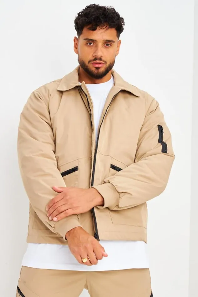 Men Blouson Beige Fonc Poches Zippes Darkbeige Brentiny Paris Jackets