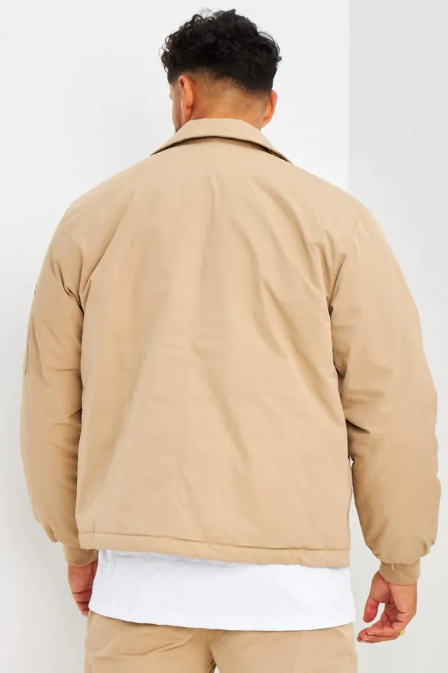 Men Blouson Beige Fonc Poches Zippes Darkbeige Brentiny Paris Jackets