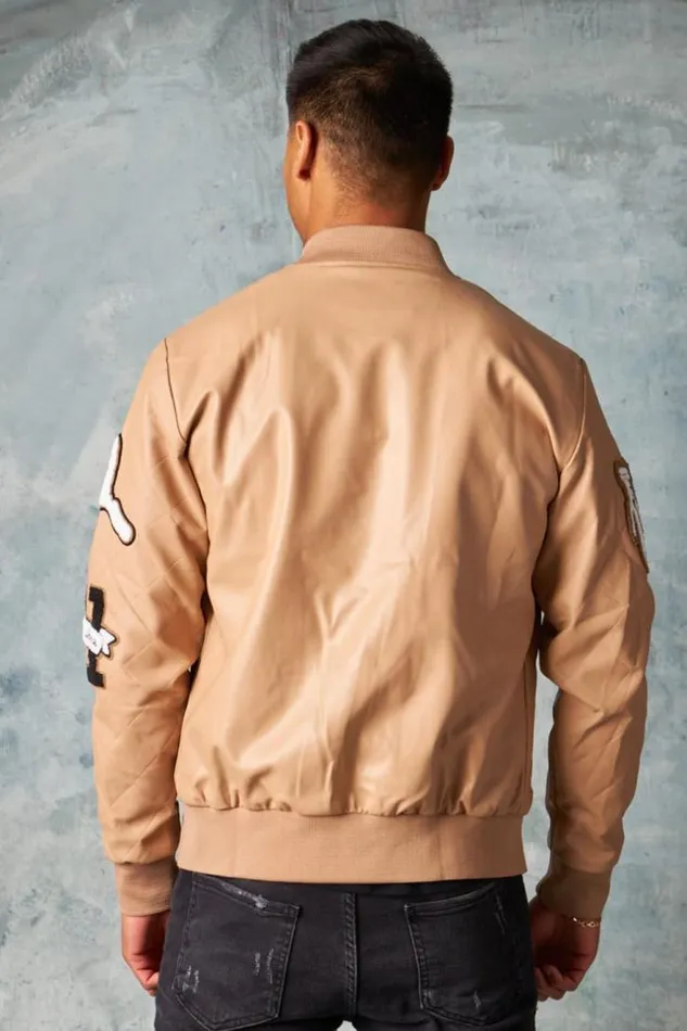 Men Bomber En Simili Cuir Beige Fonc Brode 034Ny034 Darkbeige Brentiny Paris Jackets Men Bomber En Simili Cuir Beige Fonc Brode 034Ny034 Darkbeige Brentiny Paris Jackets