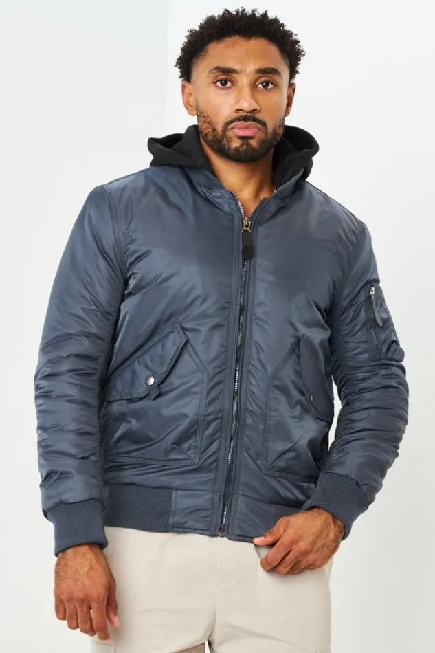 Men Bomber pais Gris Fonc Avec Capuche Noire En Coton Amovible Grey Brentiny Paris Jackets Men Bomber pais Gris Fonc Avec Capuche Noire En Coton Amovible Grey Brentiny Paris Jackets